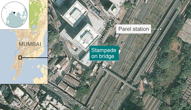 สลด! เกิดเหตุเหยียบกันตายบนทางเชื่อมสถานีรถไฟในมุมไบ ดับแล้ว 22 ราย
