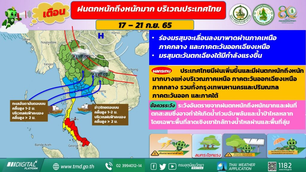 เตือนฝนตกหนัก 17-21 กันยายน 2565
