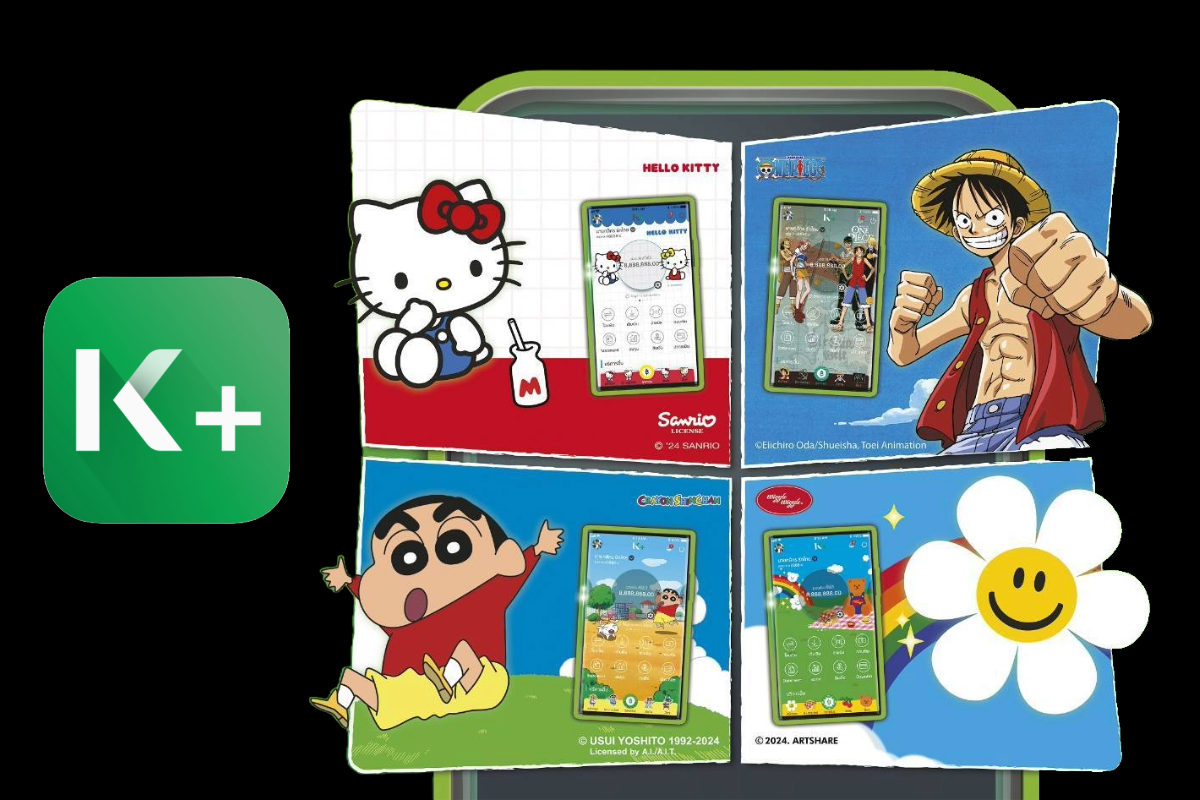 กสิกรไทย เปิดตัวธีม K PLUS คอลแลบส์ 4 ตัวการ์ตูน-แคแร็กเตอร์ดัง