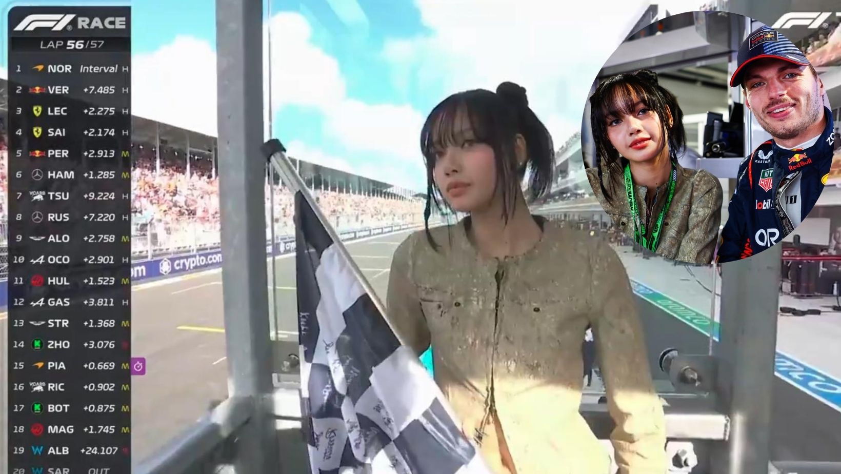 ลิซ่า BLACKPINK โบกธงตราหมากรุก รายการ F1 ไมอามี กรังด์ปรีซ์