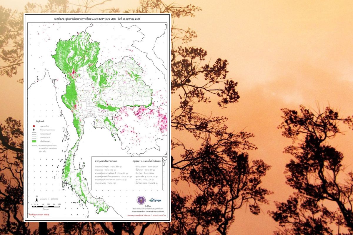 GISTDA เปิดจุดความร้อนไทยวานนี้พีกพุ่ง 1,033 จุด จังหวัดตากสูงสุด
