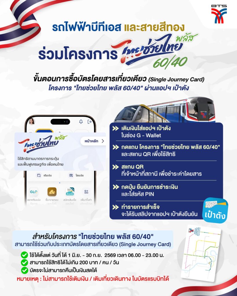 รถไฟฟ้า BTS ไทยช่วยไทยพลัส 60/40
